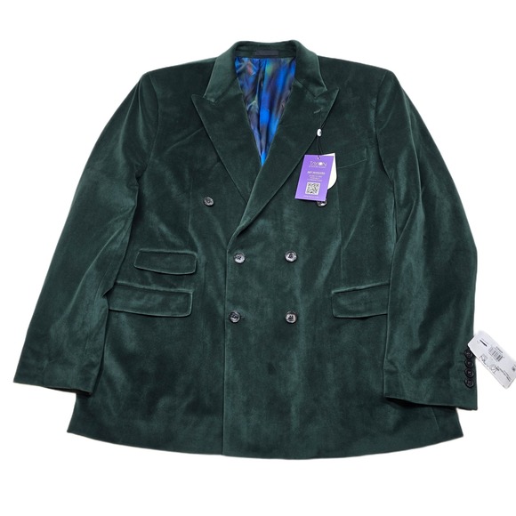 Tayion Velvet Double Breasted Blazer Mens 44R 44 Forest Green Stretch $360 NEW - Picture 1 of 12